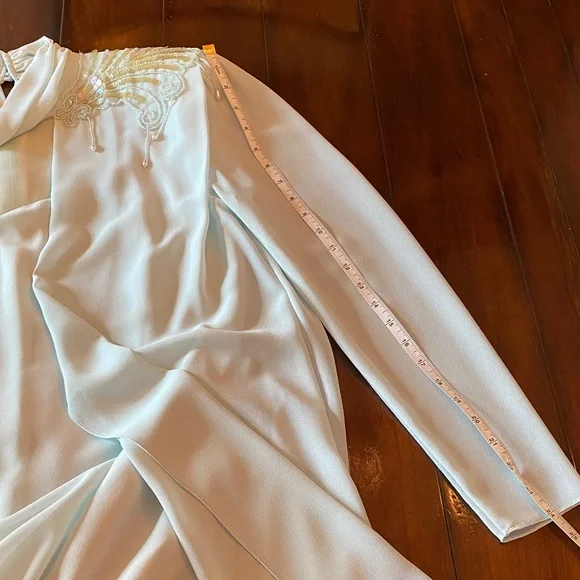 Vintage Ursula of Switzerland Formal Dress Sea Foam Blue Green Mother Of Bride - Picture 11 of 14